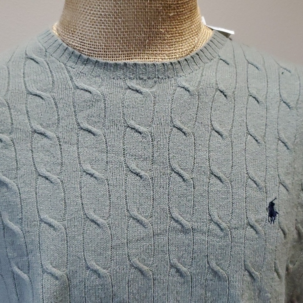Polo Ralph Lauren lambs wool NWT olive green cable knit long sleeve sweater